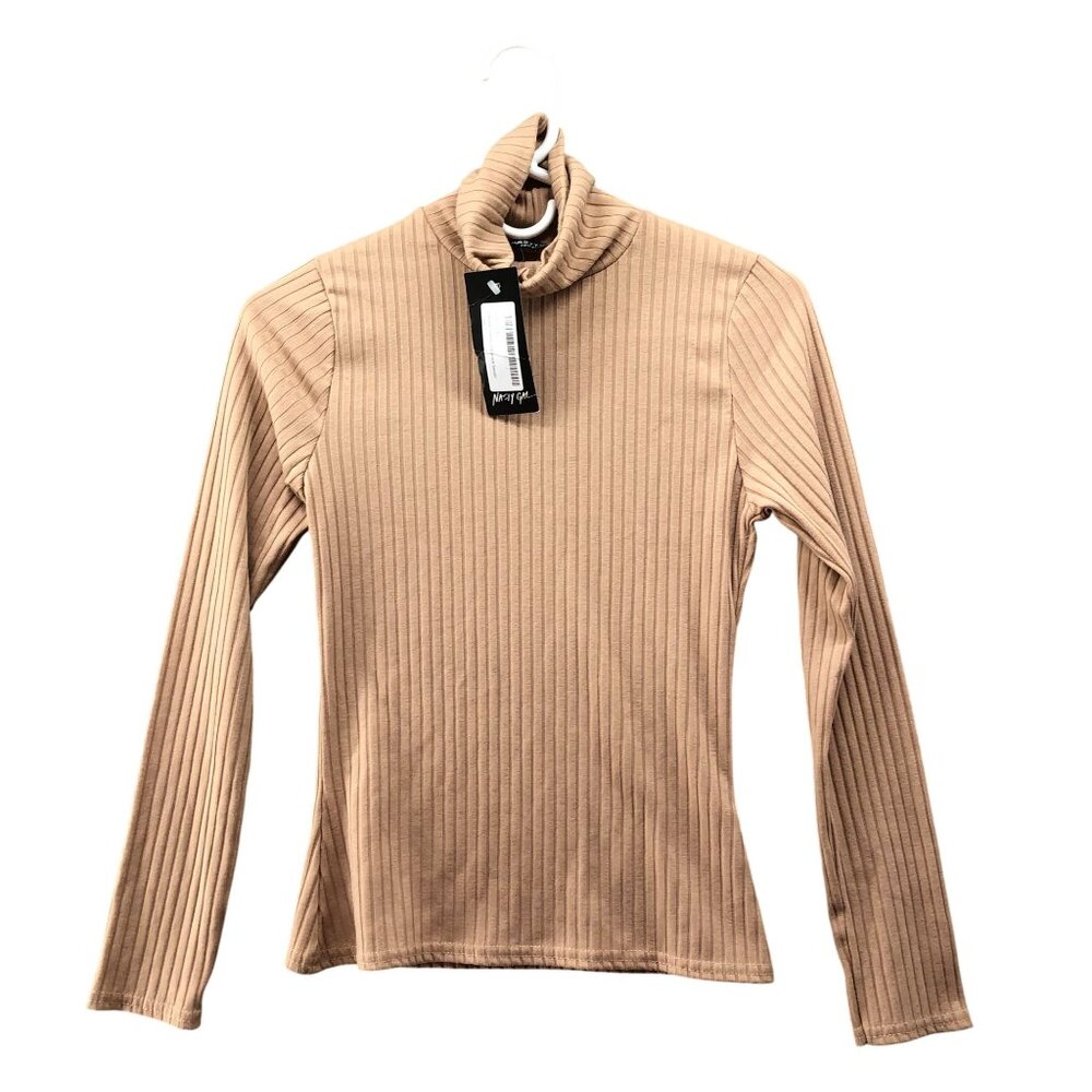 NWT NastyGal Ribbed Turtleneck Long Sleeve T Shirt Womens 6 (S) Tan Sweater